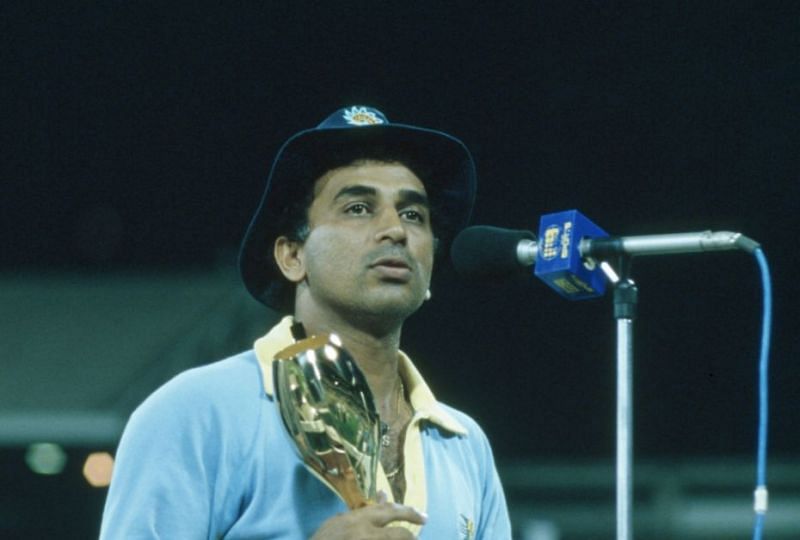 Sunil Gavaskar with the World Championship of Cricket trophy in 1985.